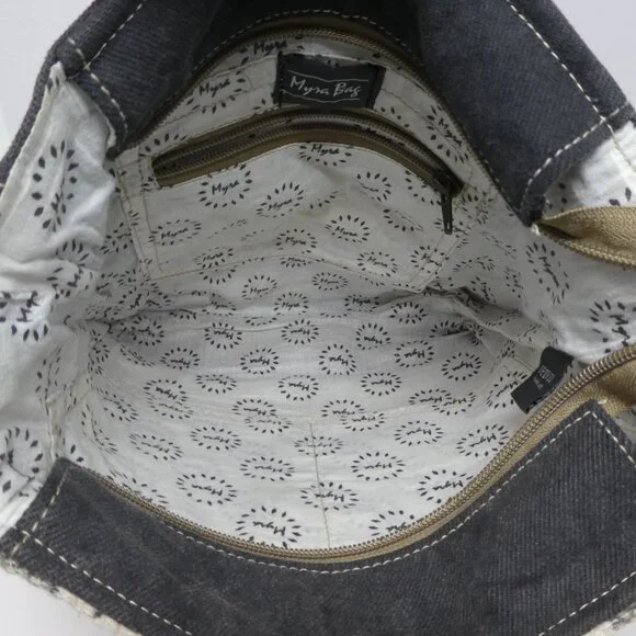 Myra Bag Brown Gray Cotton Leather Mandala Crossbody Shoulder Bag Purse - Picture 10 of 12